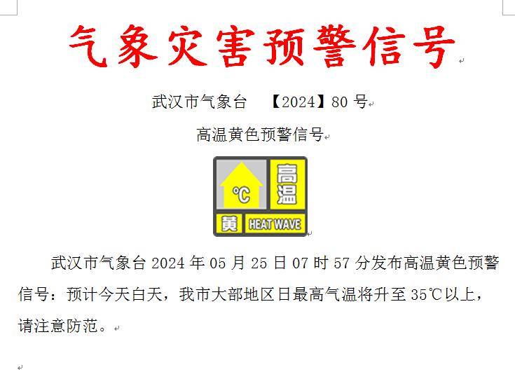 注意防范!武汉发布今年首个高温黄色预警