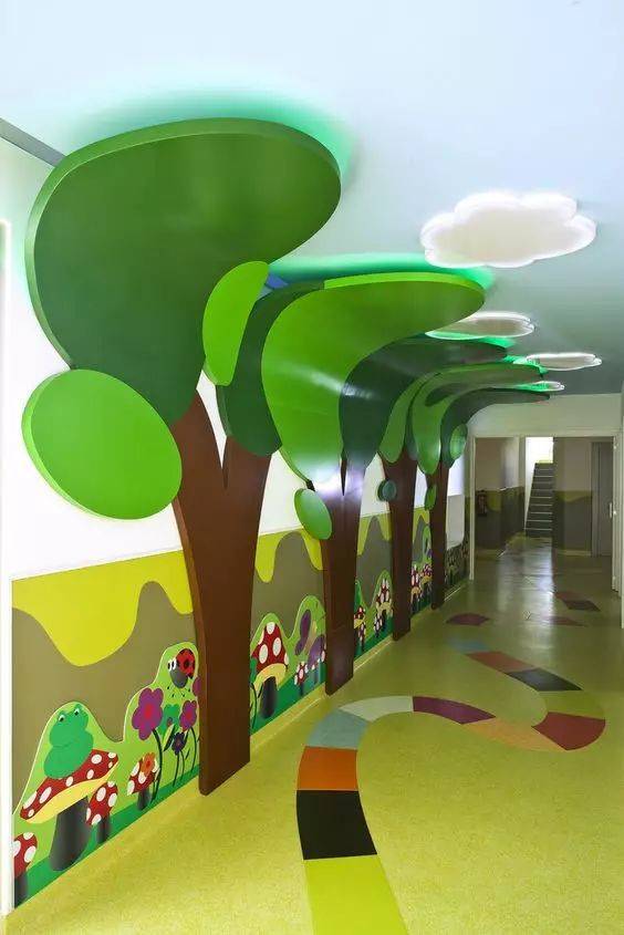 如果是空间比较小的幼儿园,我们可以将楼道空间有效利用