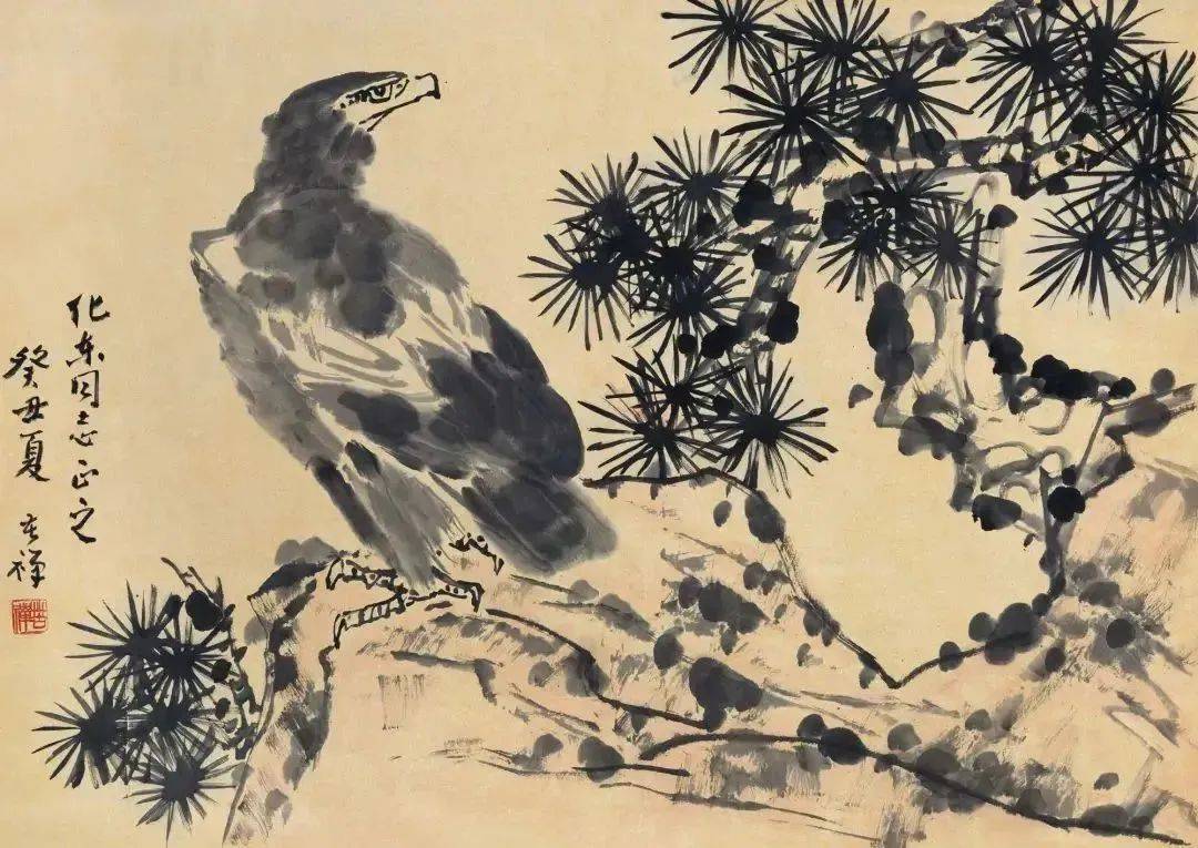 李苦禅画鹰​，崔如琢赞，陈子庄贬