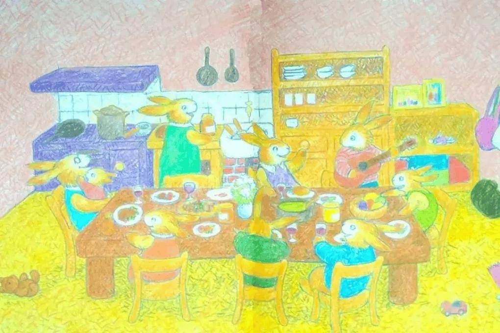 它们在这里吃饭,喝茶,聊天,休息,兔奶奶年轻时候,还会在桌子上烫衣服