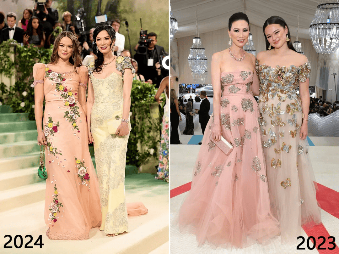 贴花点缀的浅色礼服非常有春夏的感觉,只不过造型稍偷懒,跟去年的画风