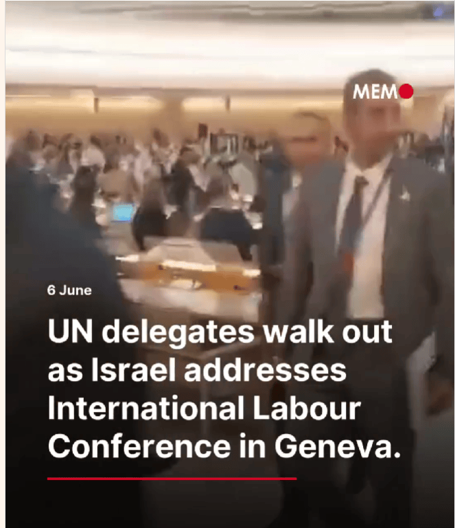 以色列代表发言时多国代表离场抗议 外媒曝国际劳工大会一幕 会场空了一半