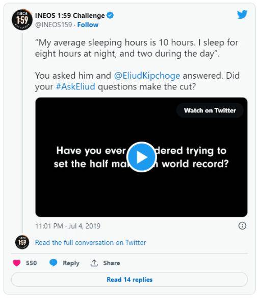 "基普乔格在备战 159 挑战时透露过他的睡眠计划.