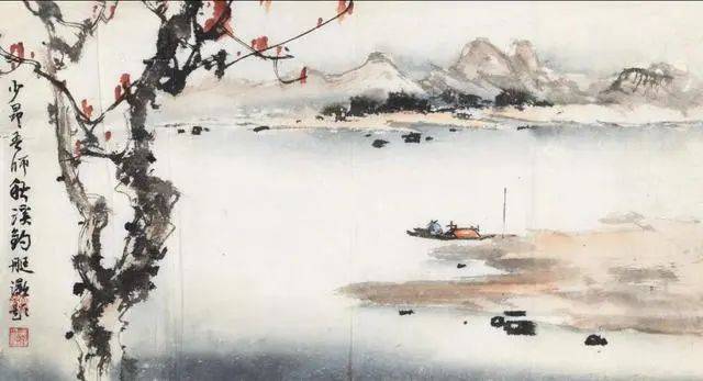 赵少昂早年山水画:清江渔舟,笔墨简淡,空旷辽远,很有意境!