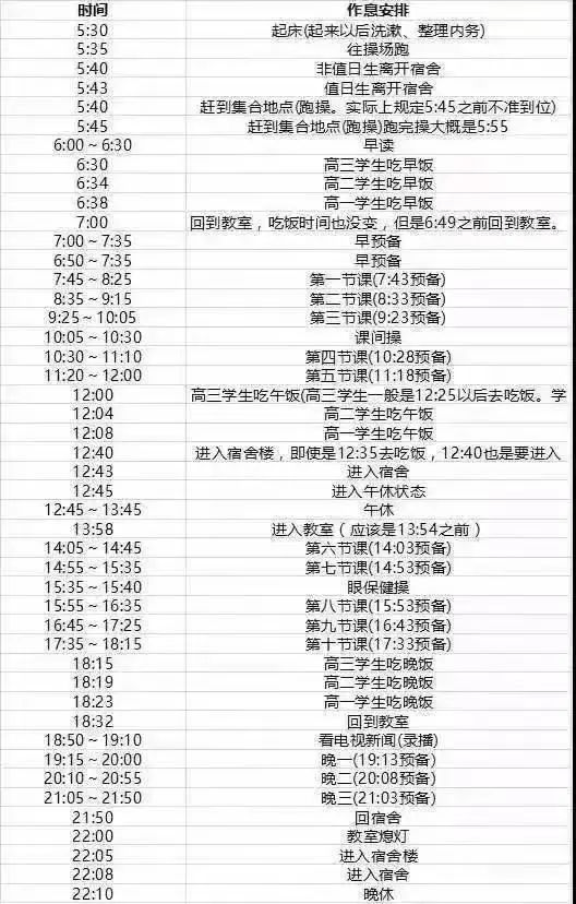 小学五年级作息表学霸图片