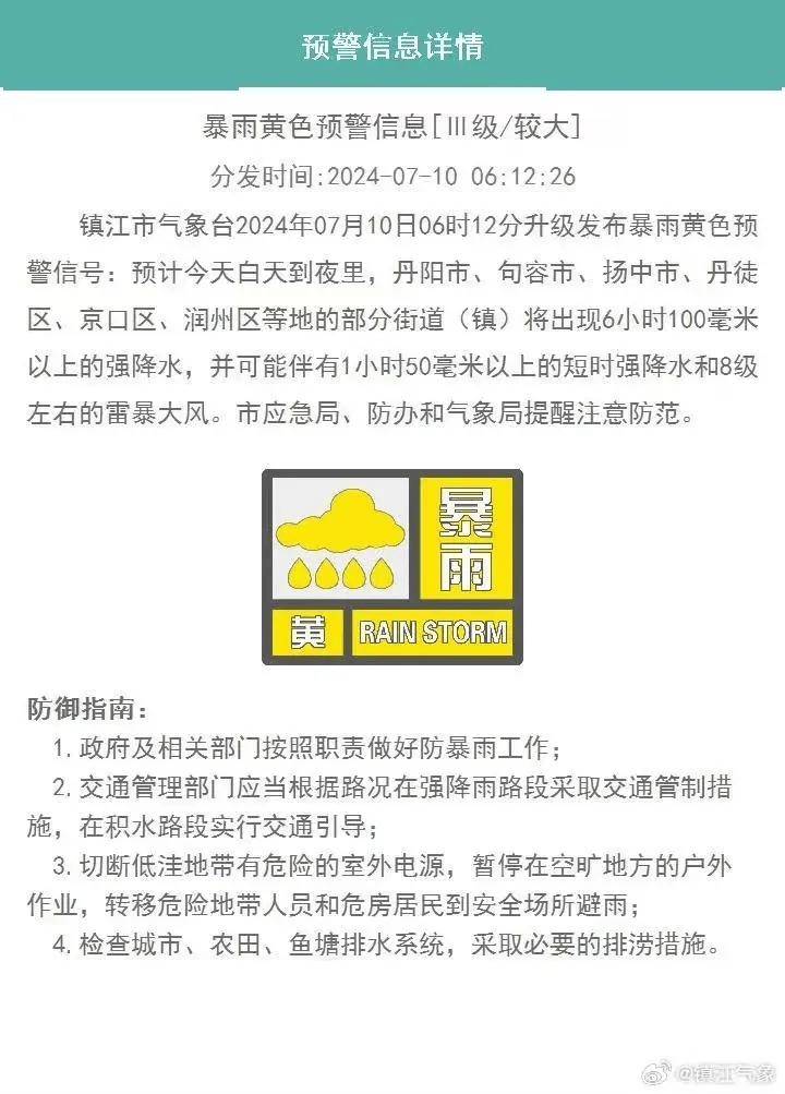气象台变更发布暴雨蓝色预警2024年07月10日09时29分江苏省气象台冲上