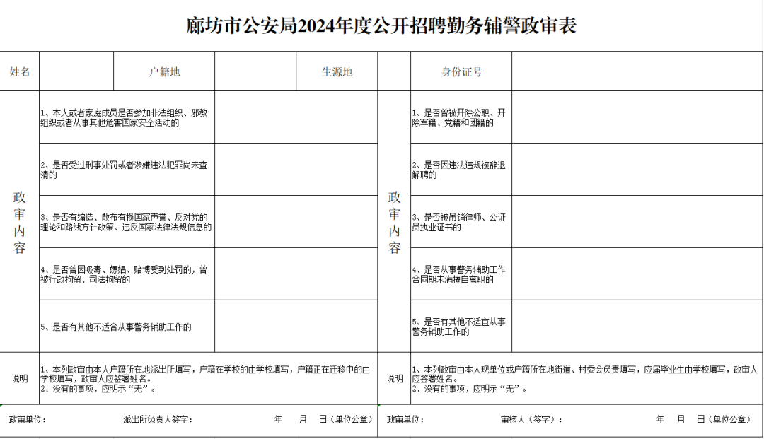 廊坊公安局公开招聘!