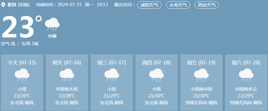 中雨,大雨持续一周!彬州接下来天气