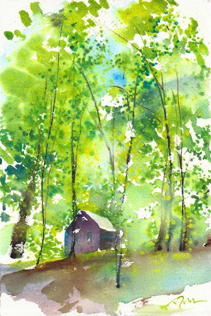 清凉的绿色水彩,真迷人!