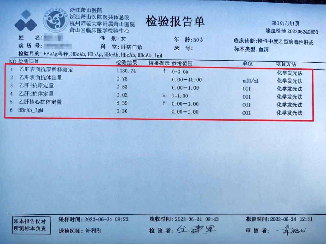 乙肝体检报告图片