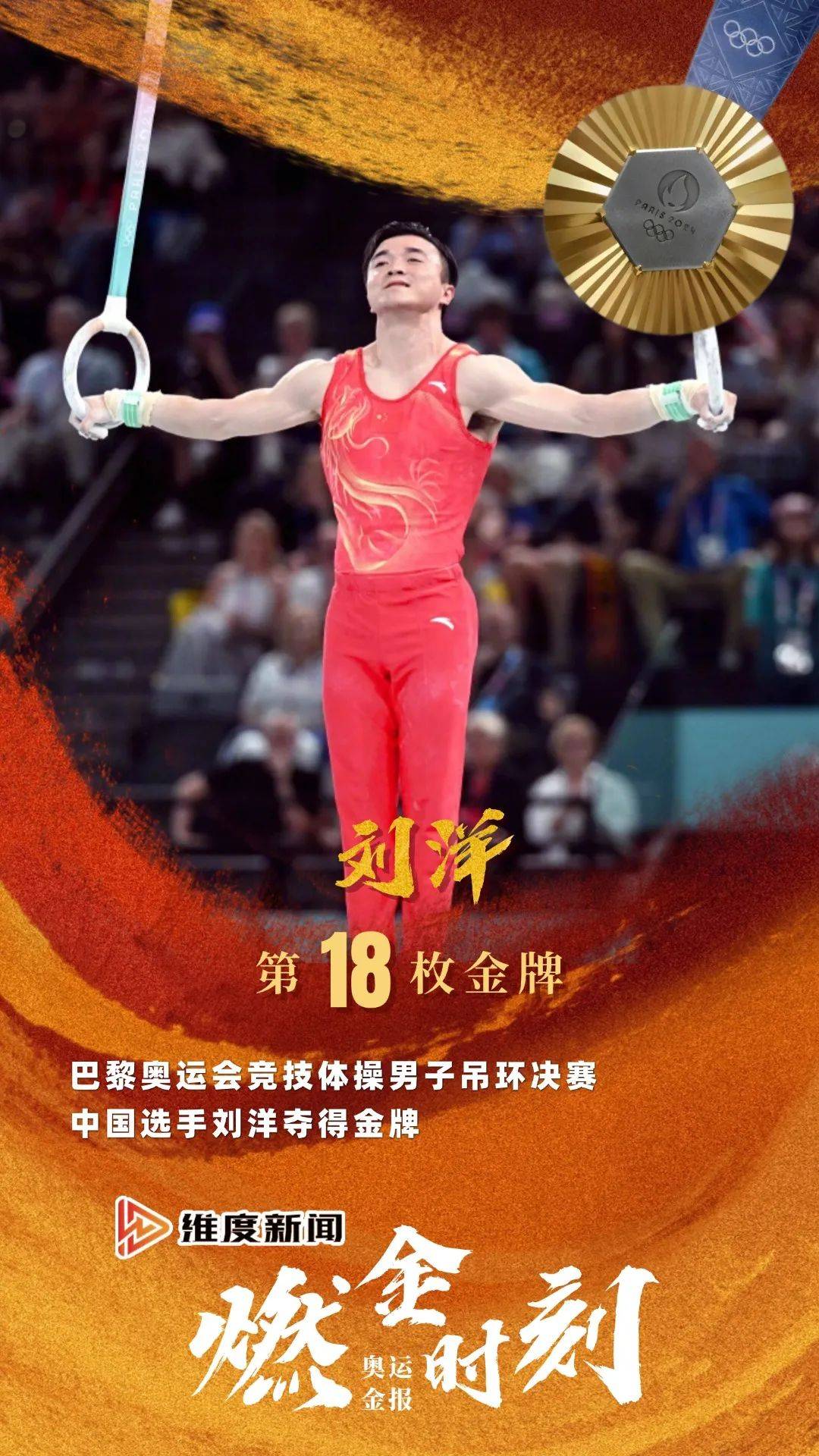 第18金!刘洋夺体操男子吊环金牌,邹敬园摘银