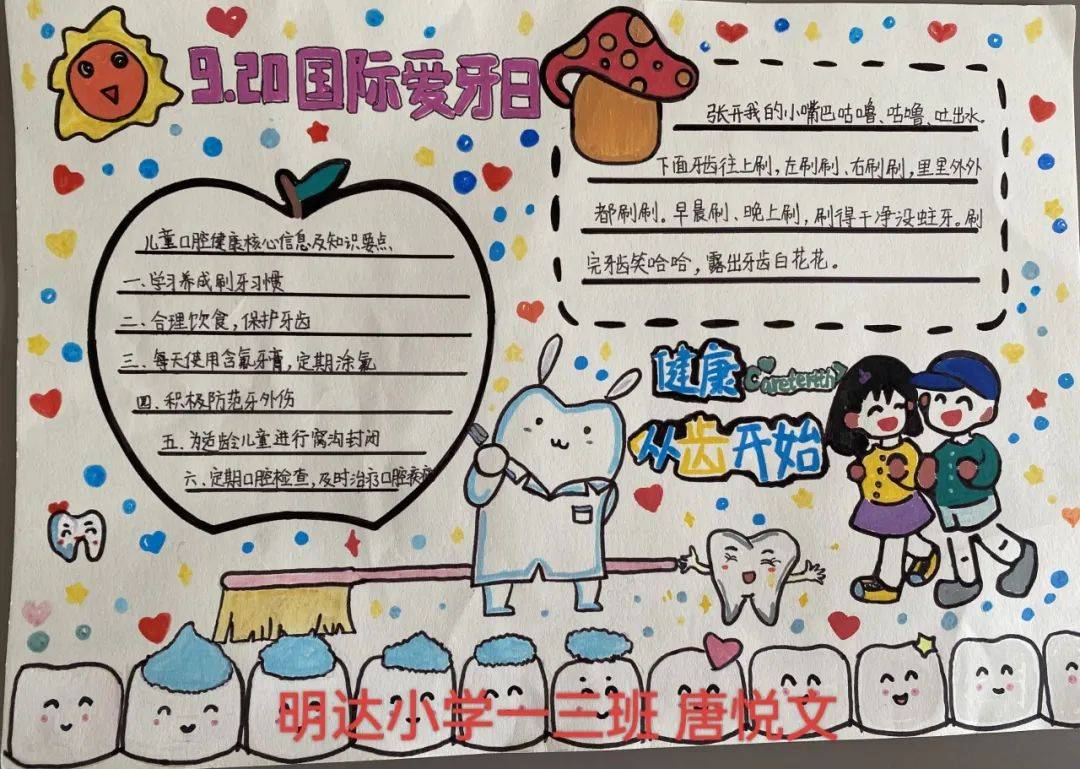 一年级的小朋友们用自己稚嫩的小手绘画出一张张可爱的画报,告诉我们