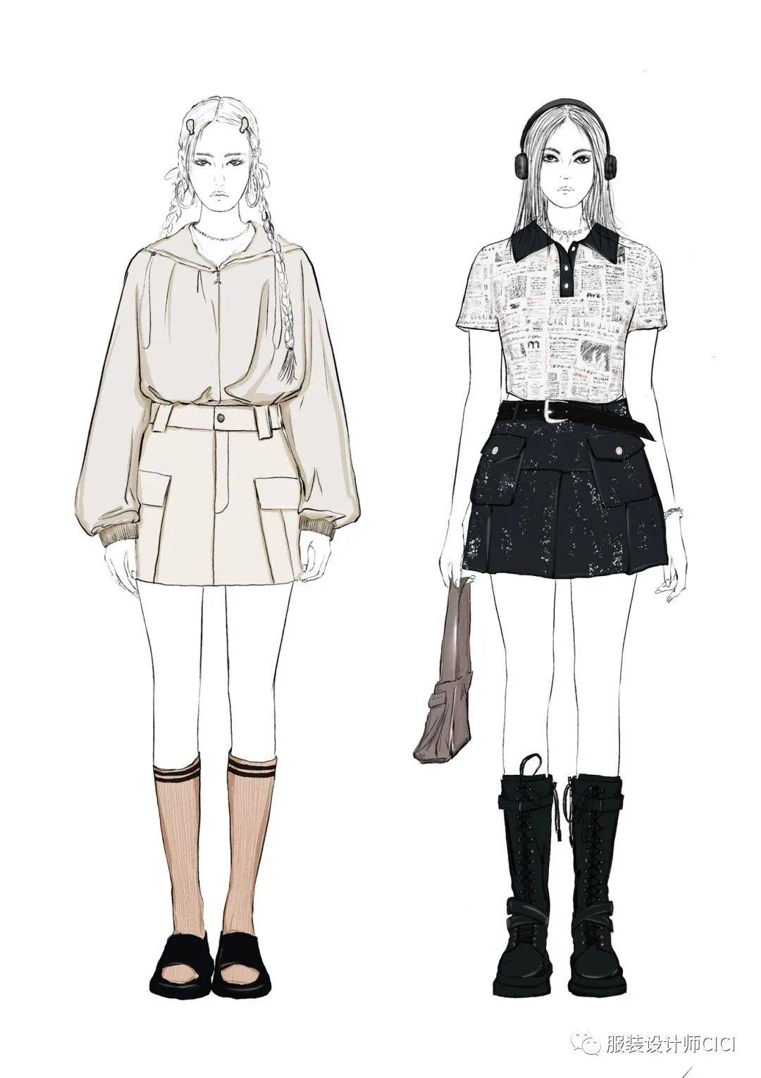 手绘 | 服装线稿与上色效果图