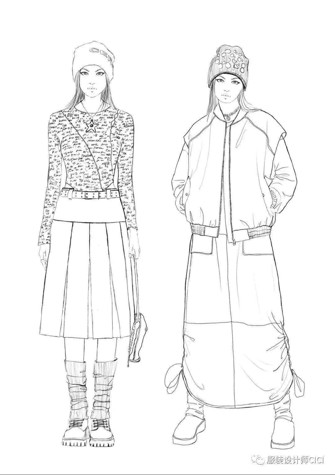 手绘 | 服装线稿与上色效果图