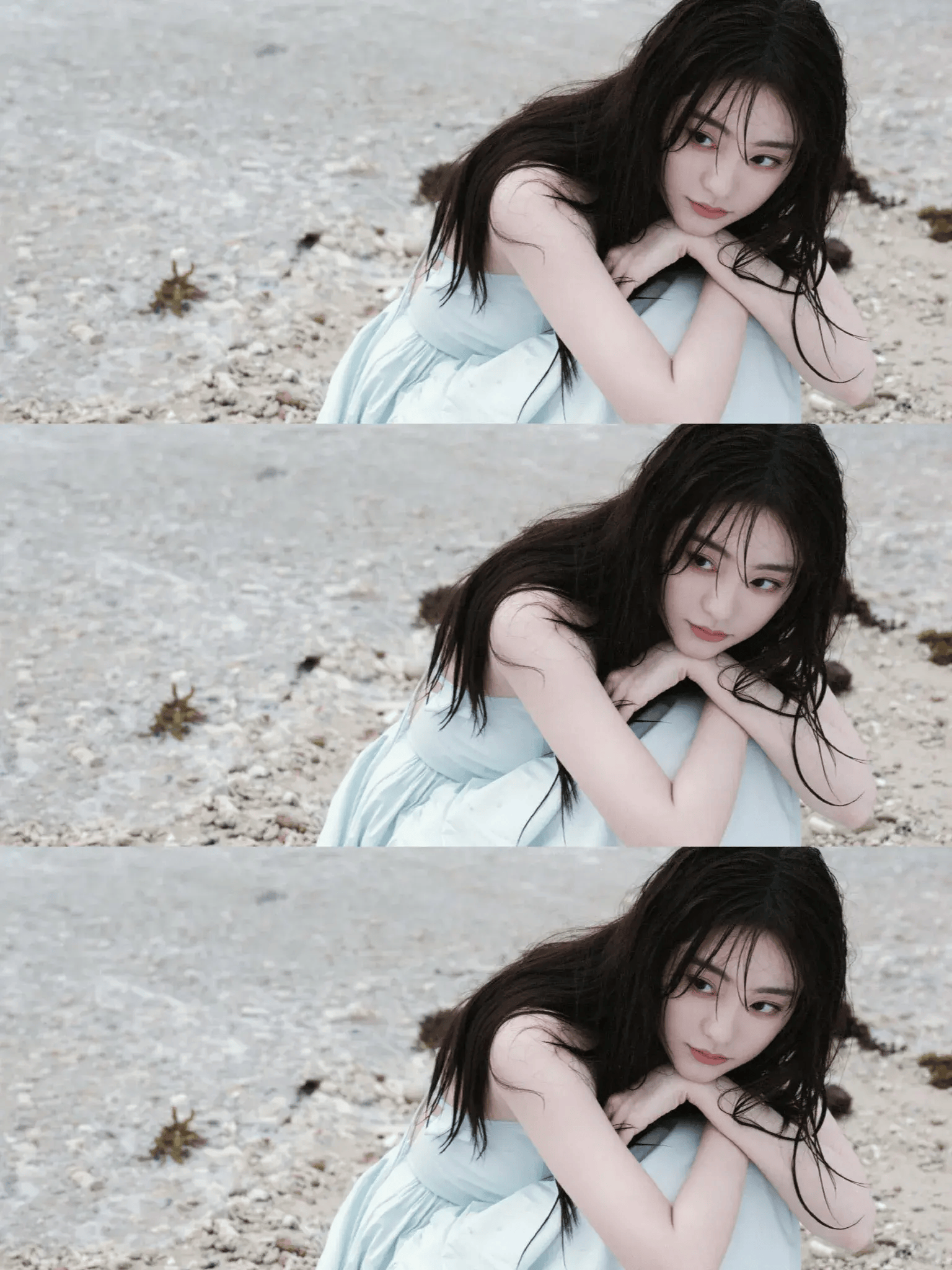 女星祝绪丹海边写真:秀丽姣美的少女