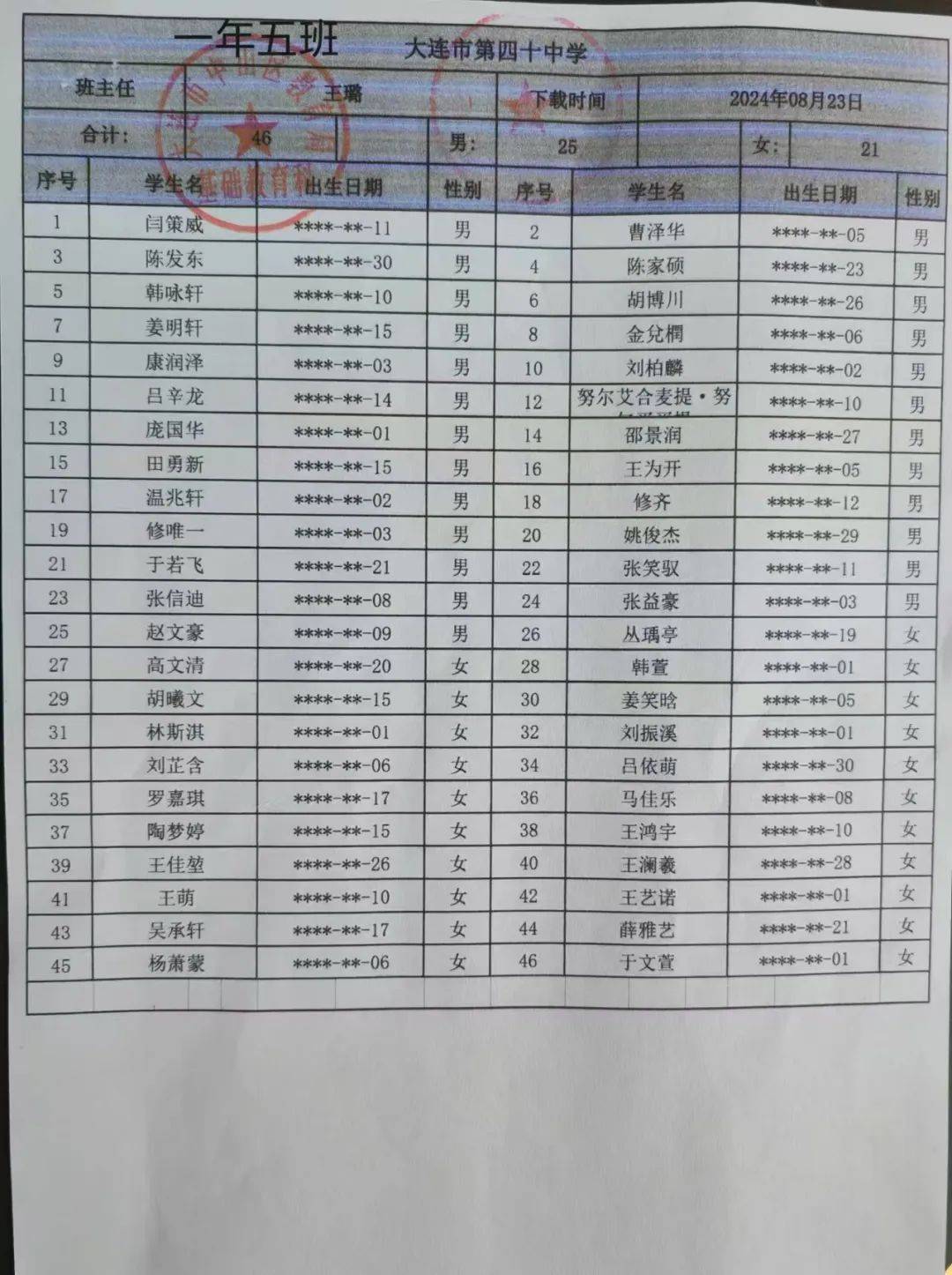 大连市第三十九中学教育集团初一阳光分班结果及新生报到须知