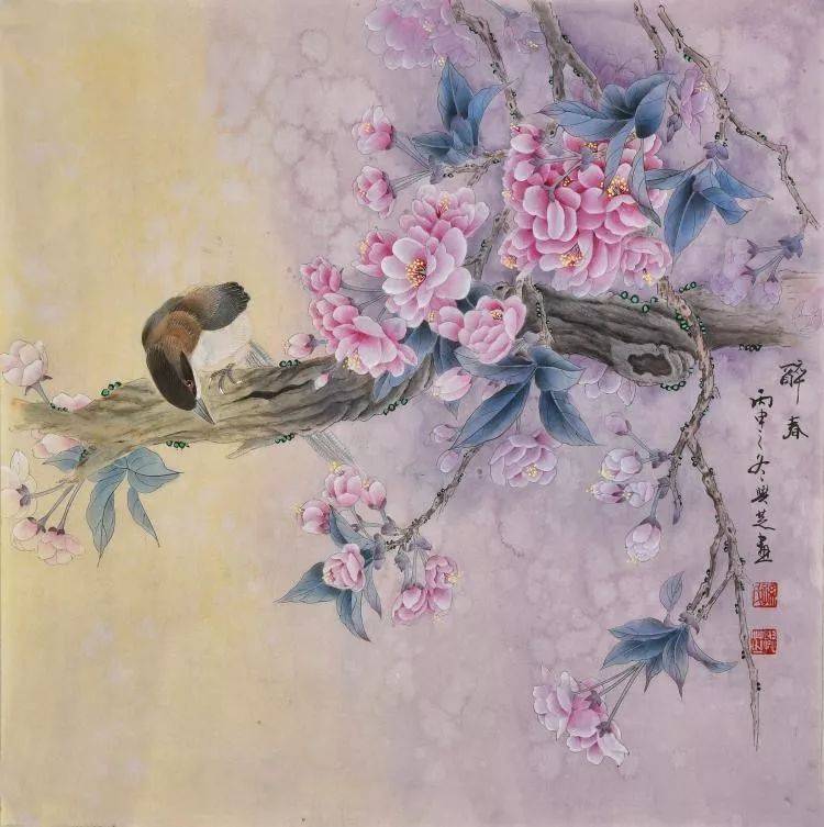 这组工笔花鸟画,工整典雅,色彩绚丽!