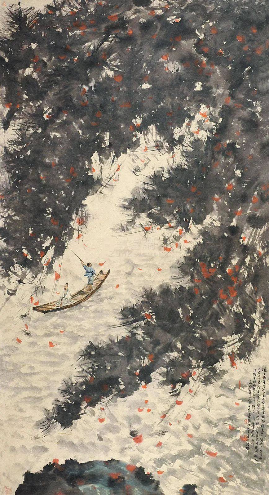 傅抱石 山水画《泛舟图》