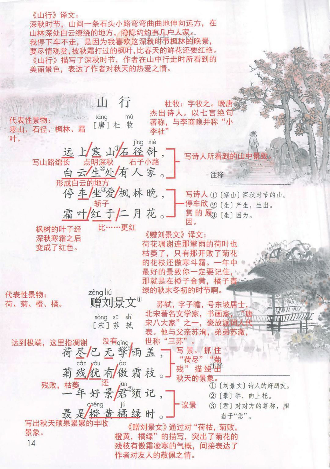 2024年部编三年级语文上册《第4课古诗三首》知识点+同步练习题，给孩子预习！_ng_刘景文_好朋友