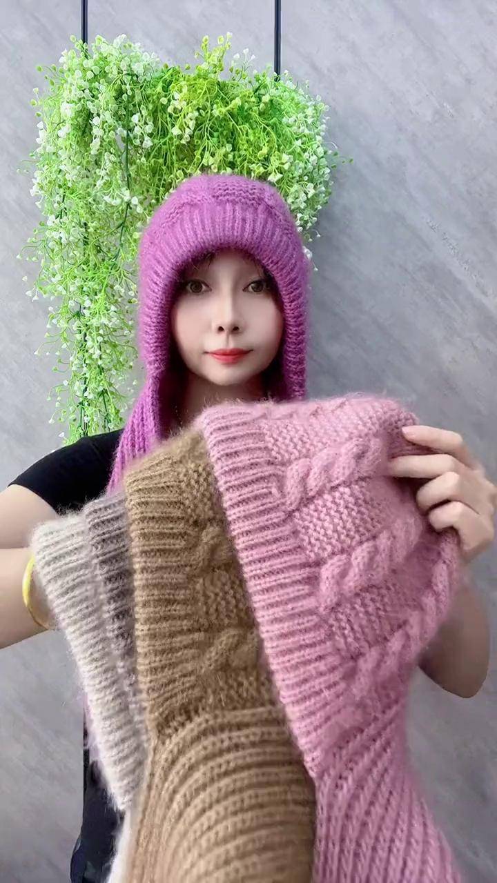 质量杠杠的好 帽子围巾一体 冬季保暖一体帽 纯手工编织