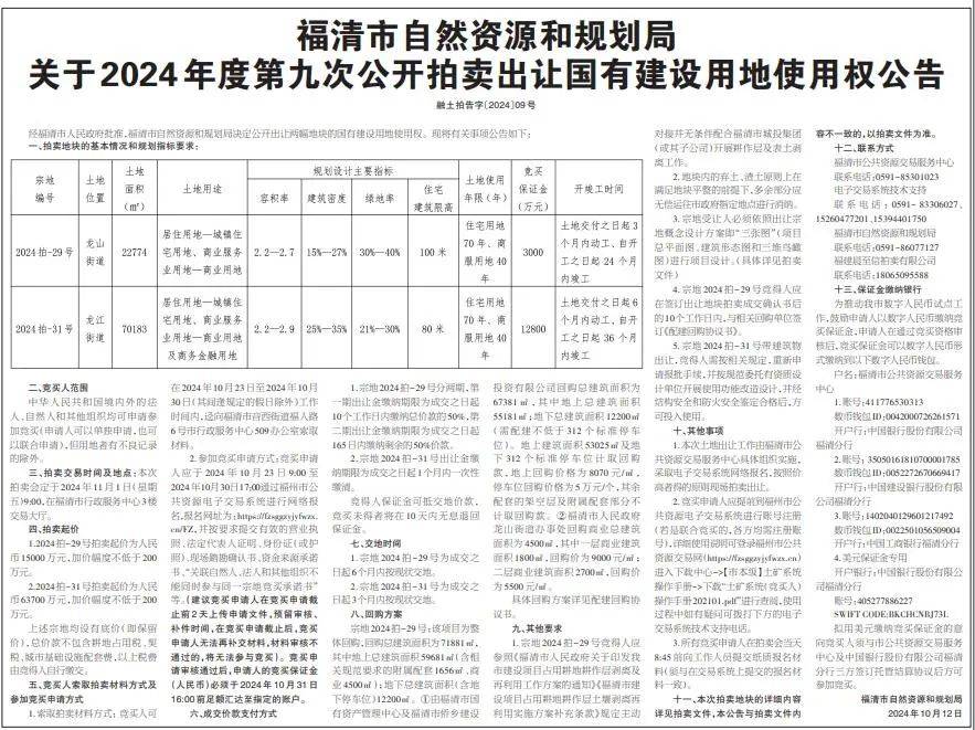 【土地】年内第九拍来啦!上架2幅商住用地,起拍价7.87亿_福清市_地块_宗地