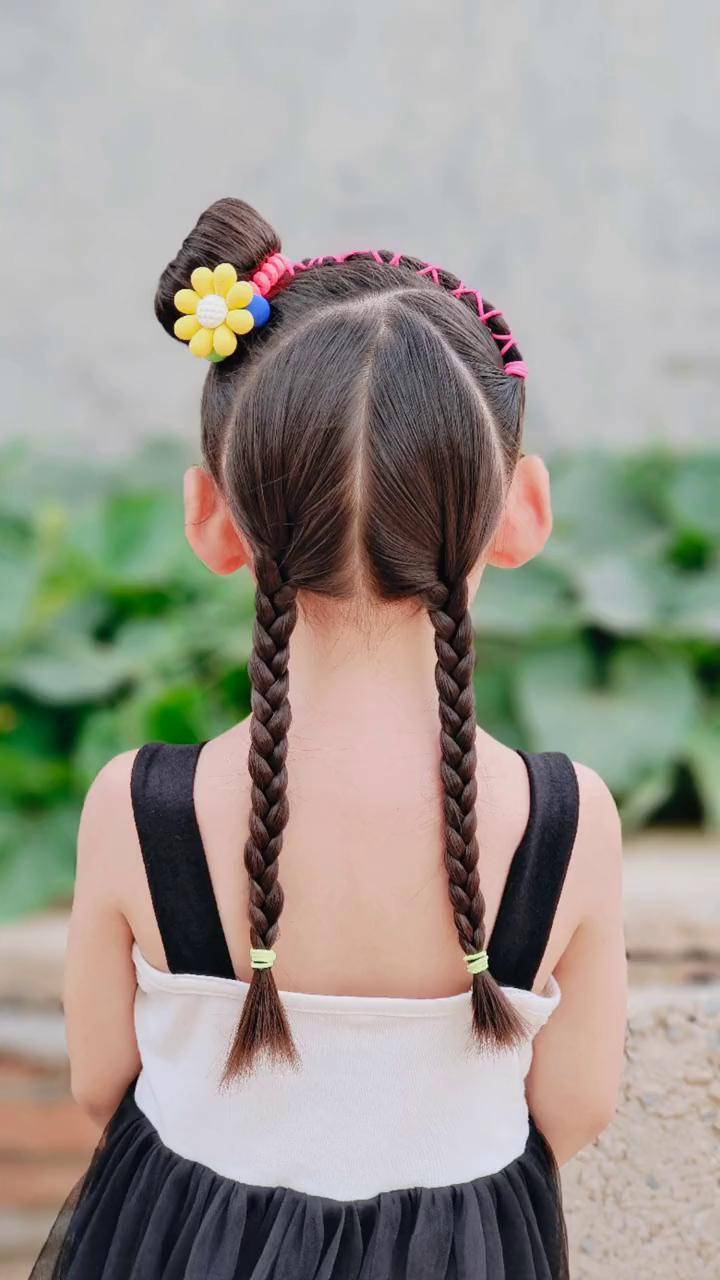 俏皮可爱丸子头编发儿童编发今日发型