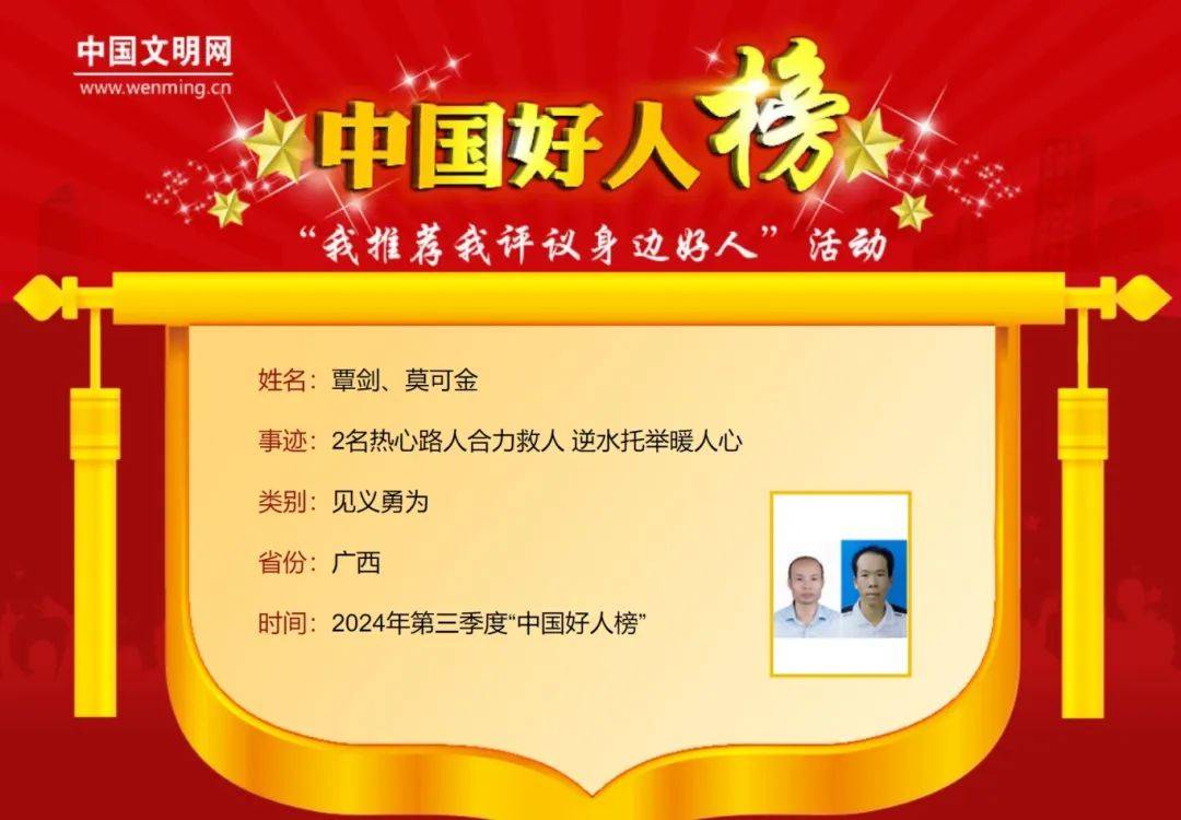 广西8人获评"中国好人"