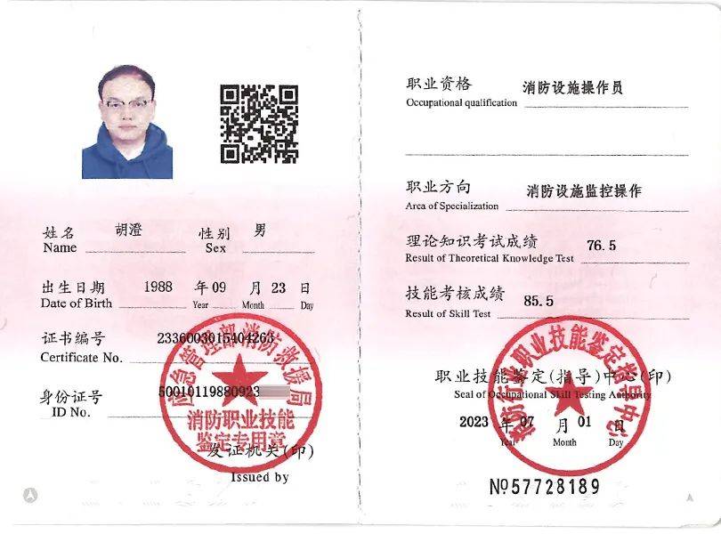 万达广场(忠县)项目6名消防控制室人员资格能力情况统计表现将万达