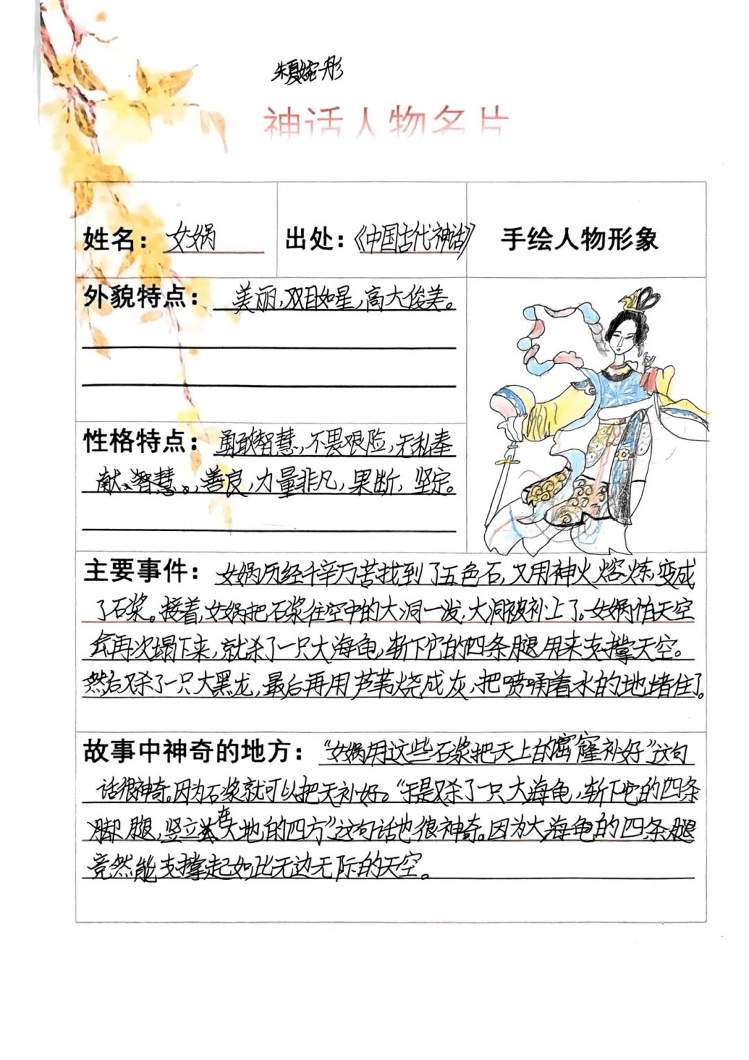 女娲,夸父,精卫等),制作一张个性化的名片