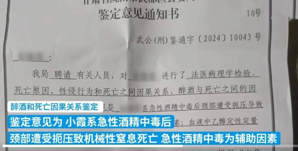 急性酒精中毒后,颈部又遭受扼压,最终导致的窒息死亡;法医鉴定报告为