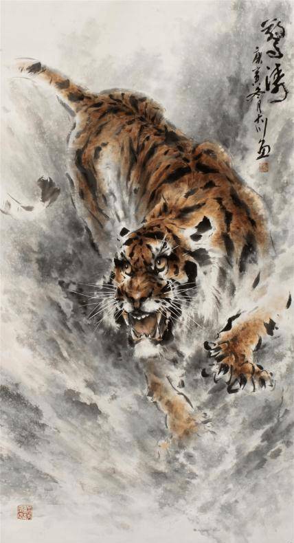掛け軸　虎　呉春作　日本画　水墨画　古美術　骨董品 掛け軸虎呉春作日本画水墨画古美術骨董品