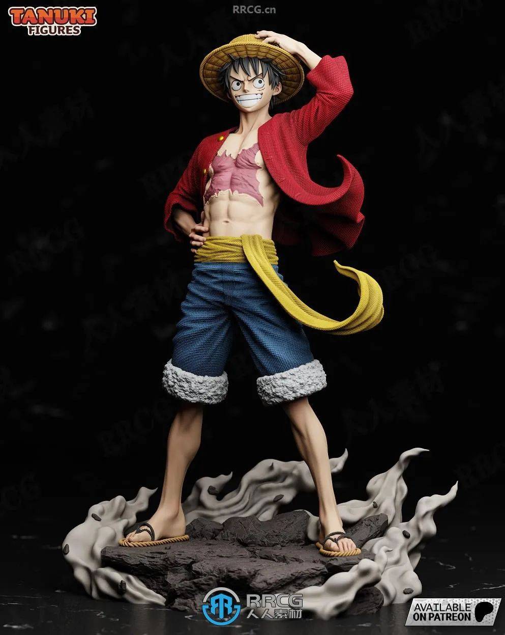 路飞luffy红衣黄帽《海贼王航海王》动漫角色雕刻手办3d打印模型