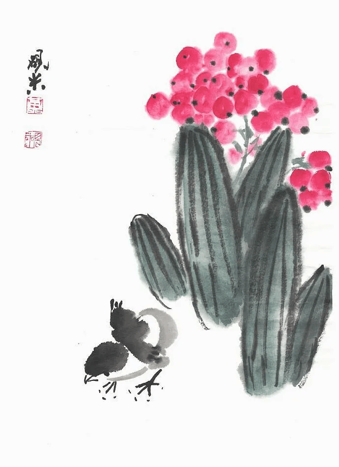 一组小画,寥寥几笔,童趣盎然