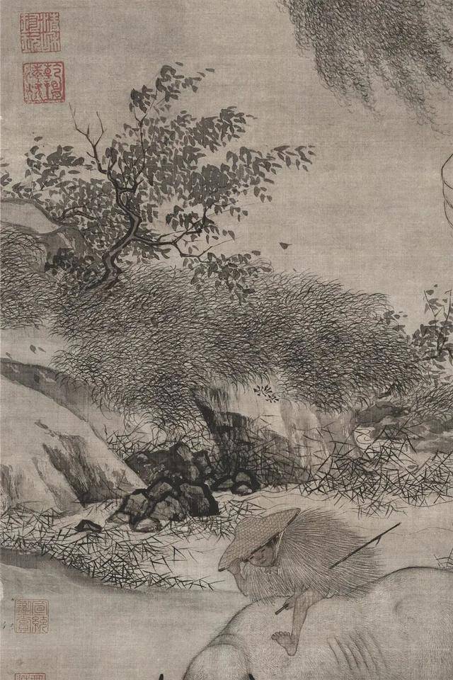 宋 李迪「風雨帰牧図」絹本 合箱 工芸 超超特大サイズ 人物