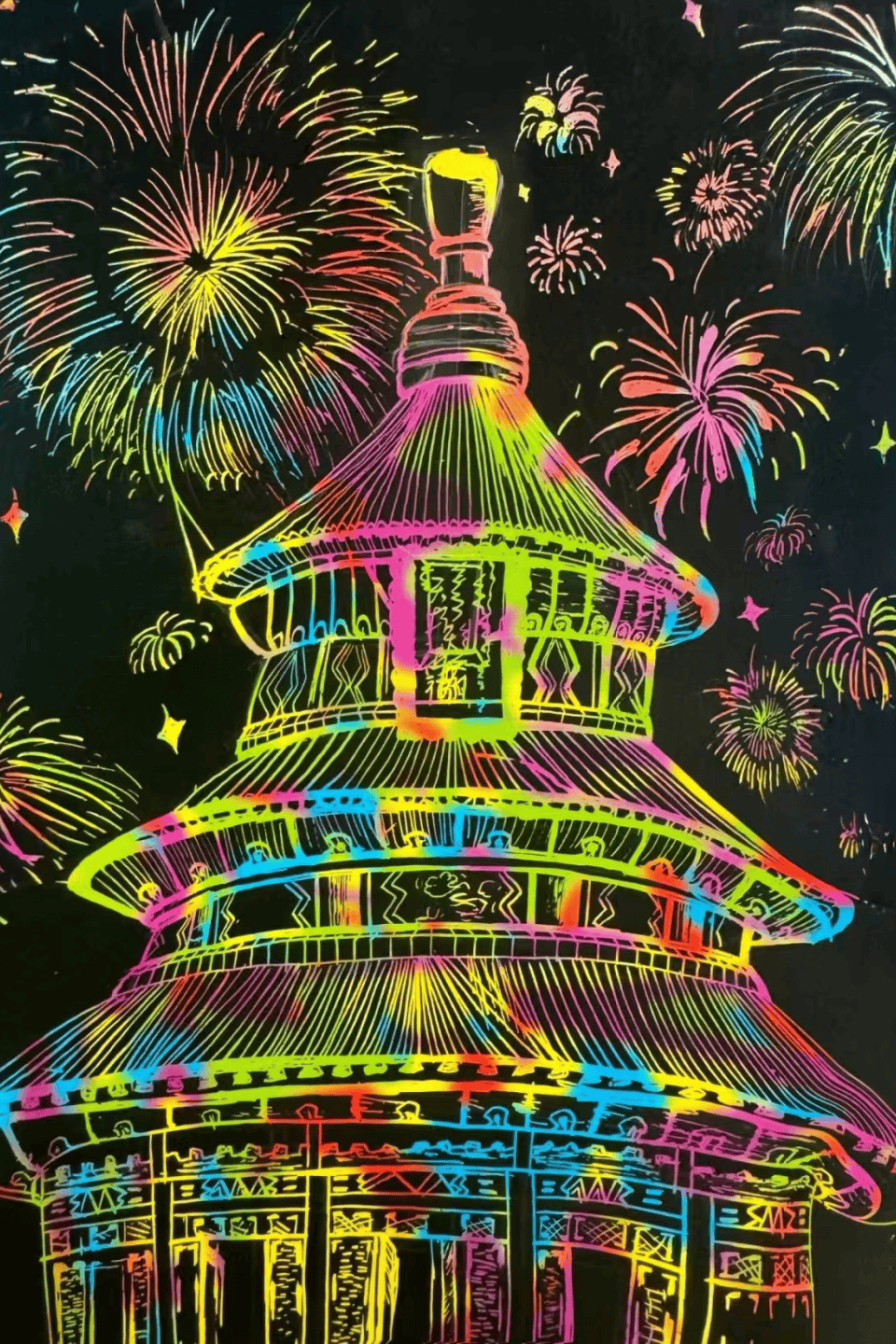 加强孩子们1,讲解元旦传统习俗,通过刮画的形式,五