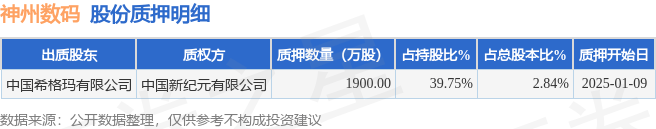 神州数码（000034）股东中国希格玛有限公司质押19万股占总股本284%必赢(图1)