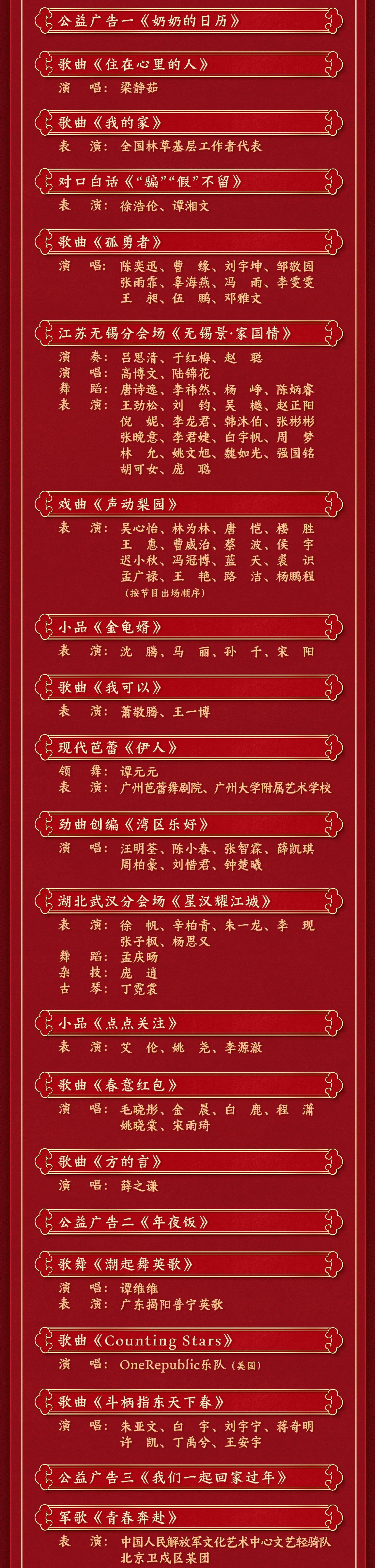 央视春晚节目单来了!