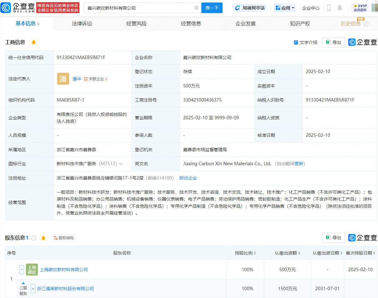 福莱新材成立新公司，含电子产品销售业务