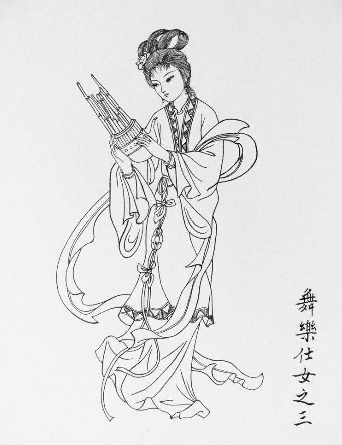 素材一组中国传统仕女白描线条漂亮