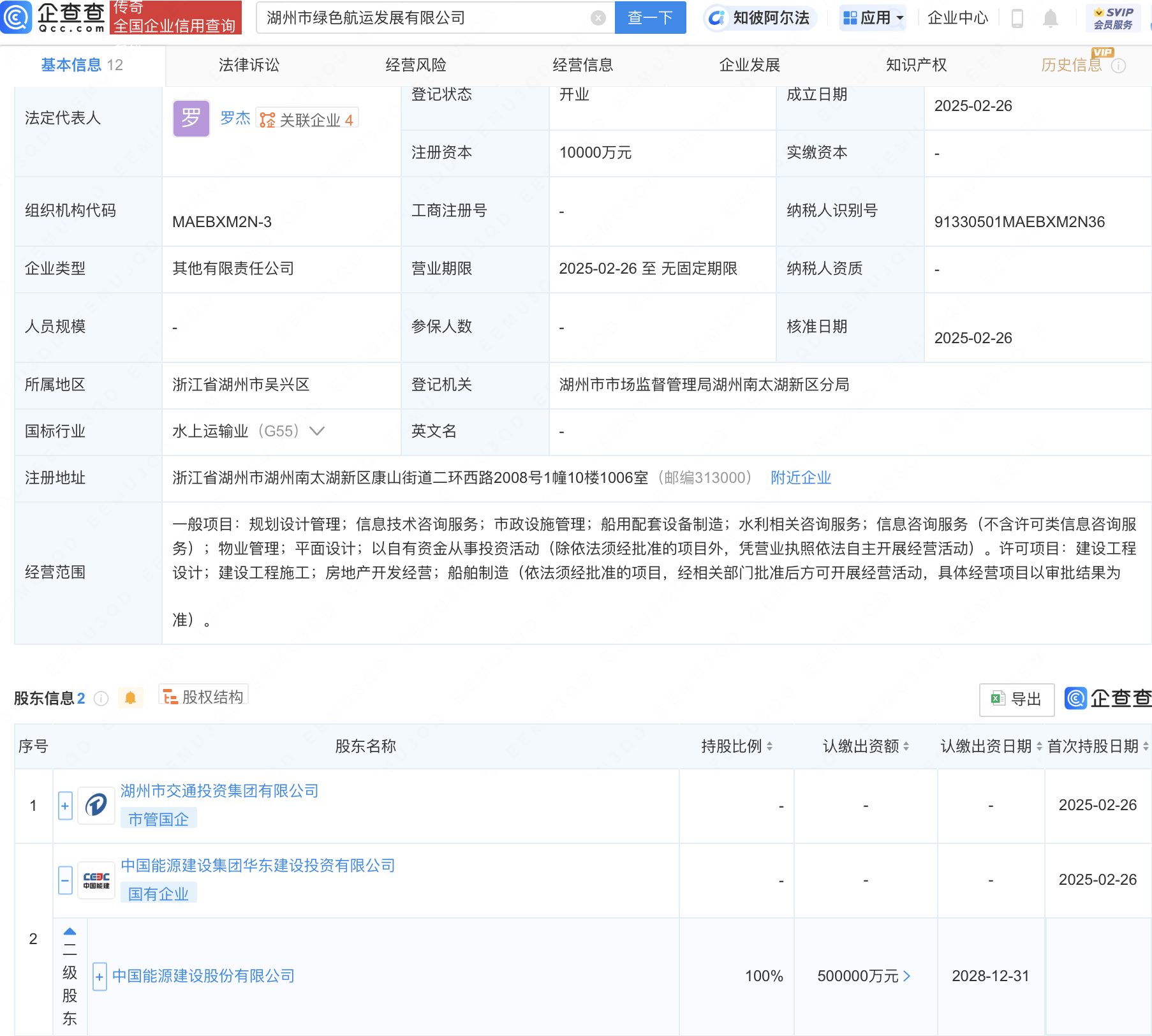 中国能建等在湖州成立绿色航运发展公司