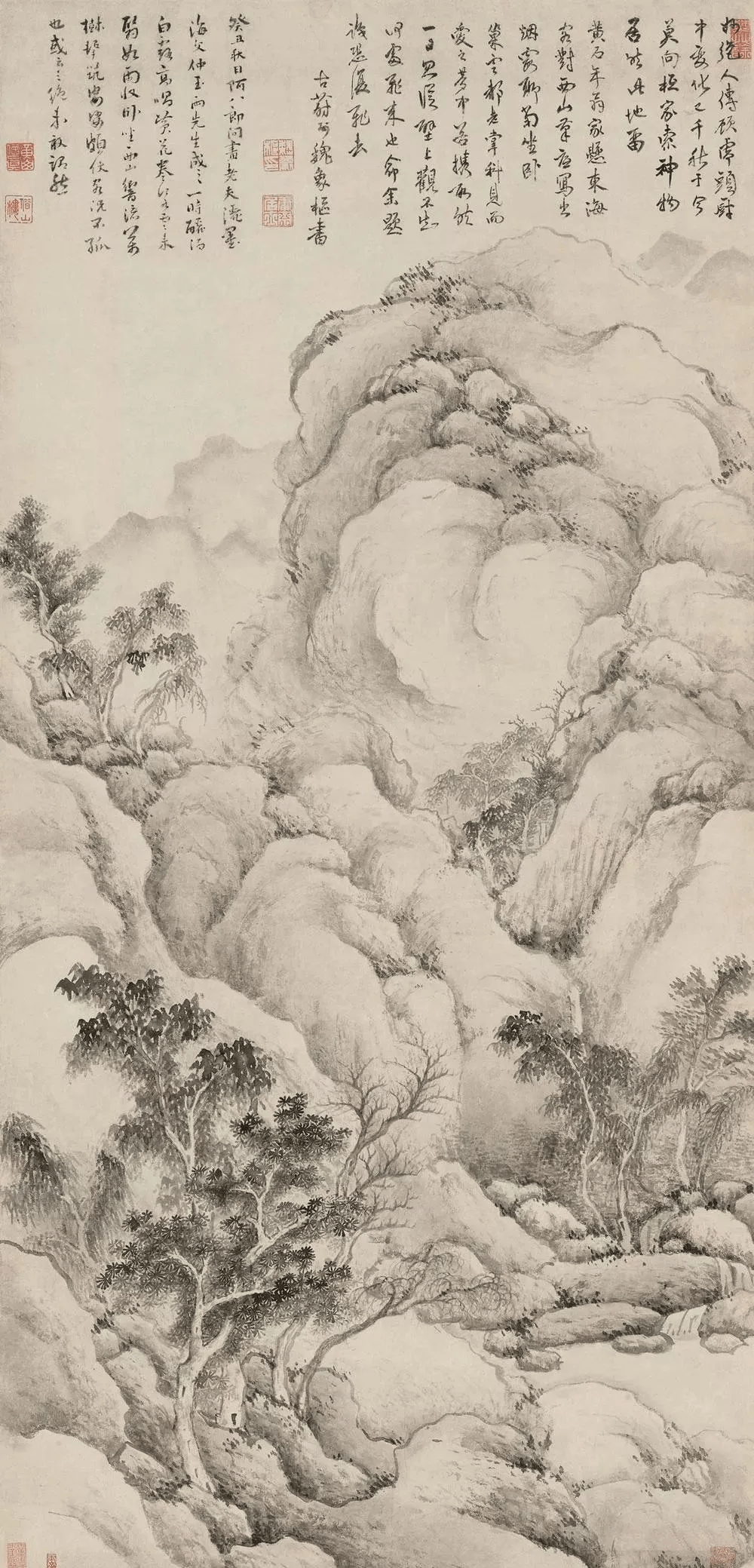 溪山烟雨图法若真 松峰耸翠图法若真 山水法若真 响树水云图法若真