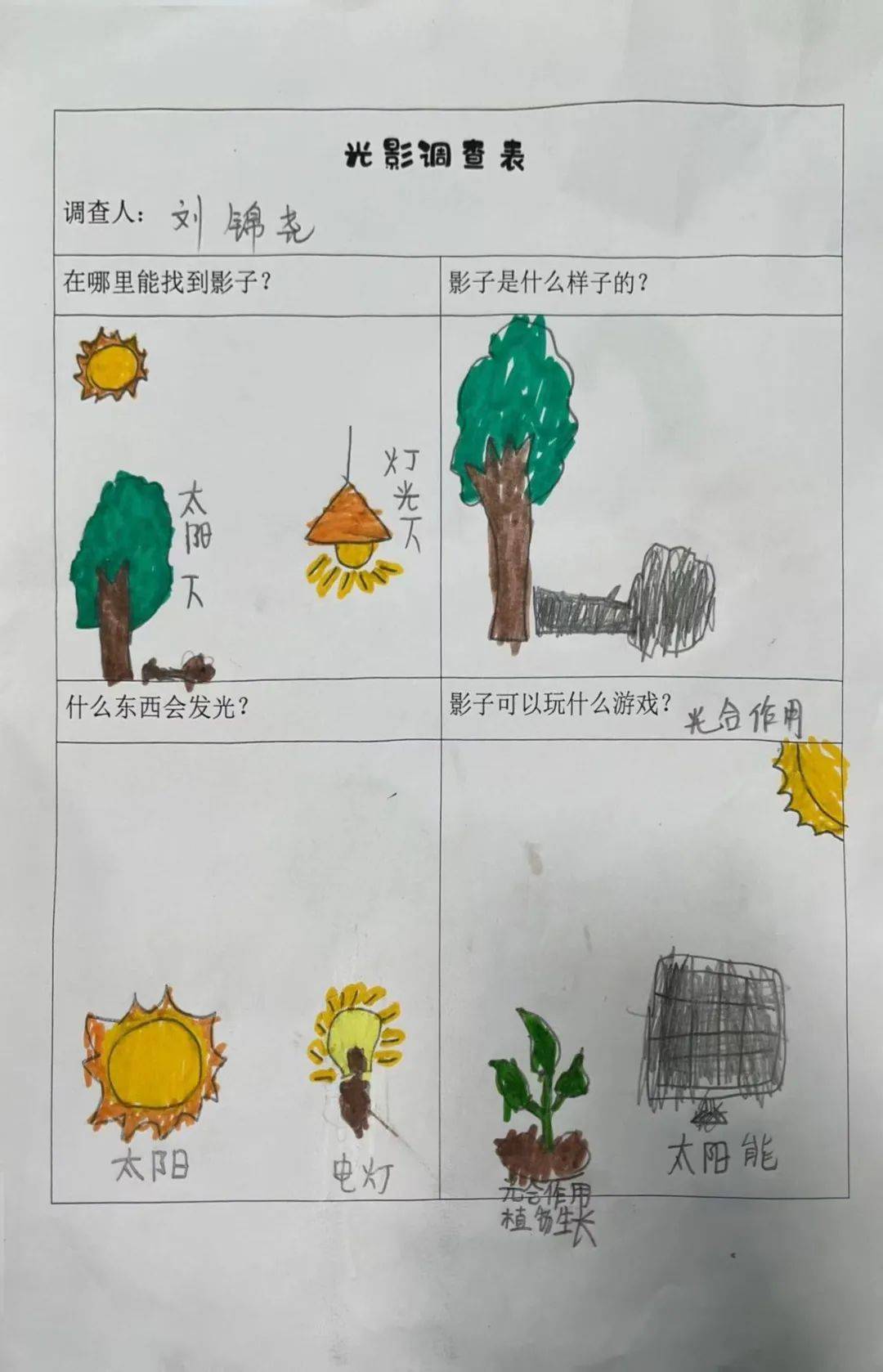 通过孩子们对影子的观察,自由地探索,他们把观察到的影子现象记录在