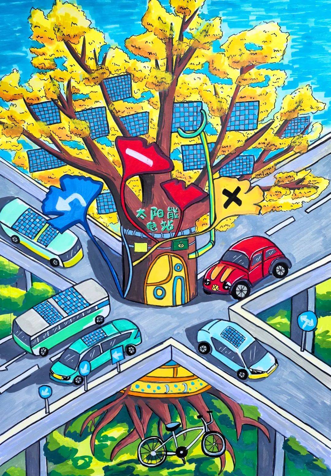 "汽车城里的交通文明"青少年书法绘画优秀作品来了