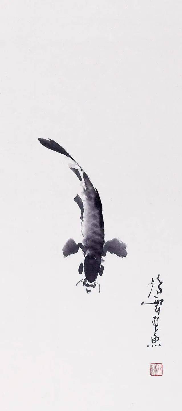 手描き 田世光 花魚図 掛軸 四尺中堂 国画| 田世光笔下的小鱼儿，真快活！_搜狐网