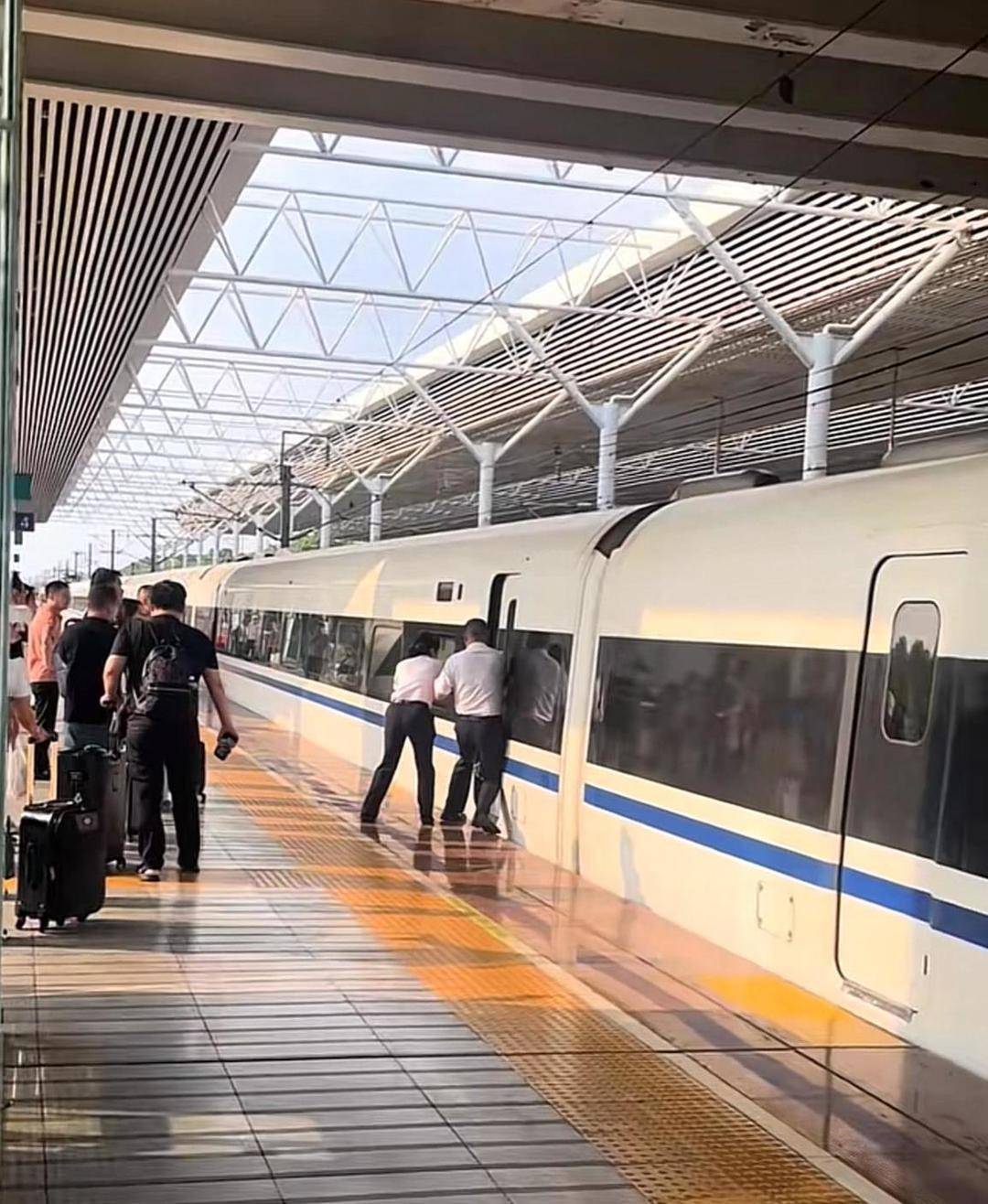 高铁启动时女子下车被门夹住 工作人员将其推回车厢