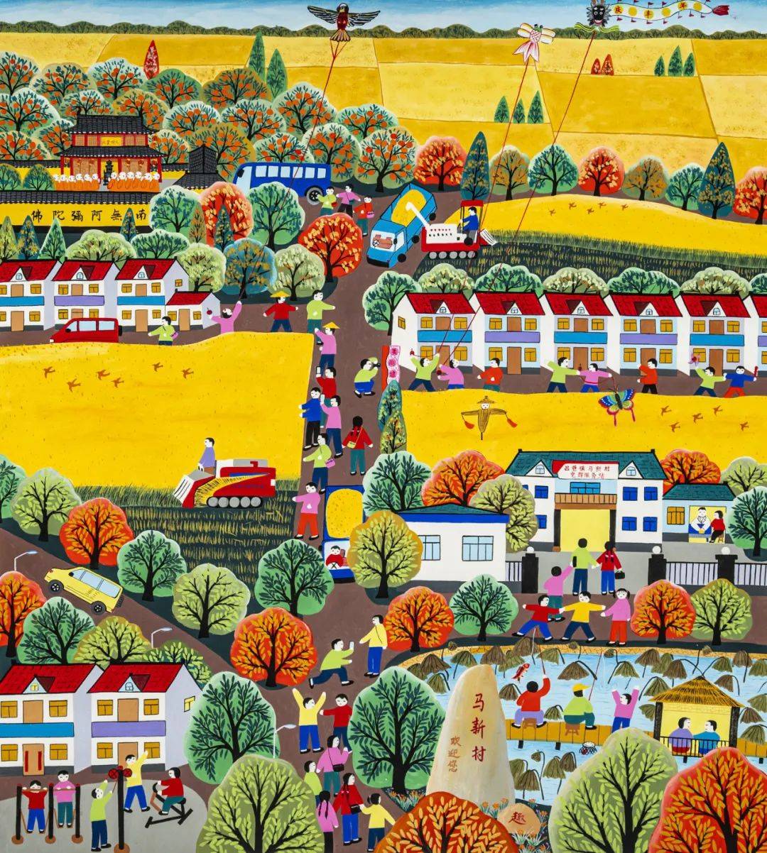 ’70年文化大革命◆高風作『農村風景』金山農民画 第４回江南之春美術展１等受賞者 70年文化大革命◇高風作『農村風景』金山農民画 第4回江南之春美術展