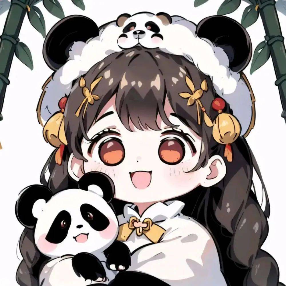 可爱动漫女生抱熊猫头像图片8张,暖心治愈!
