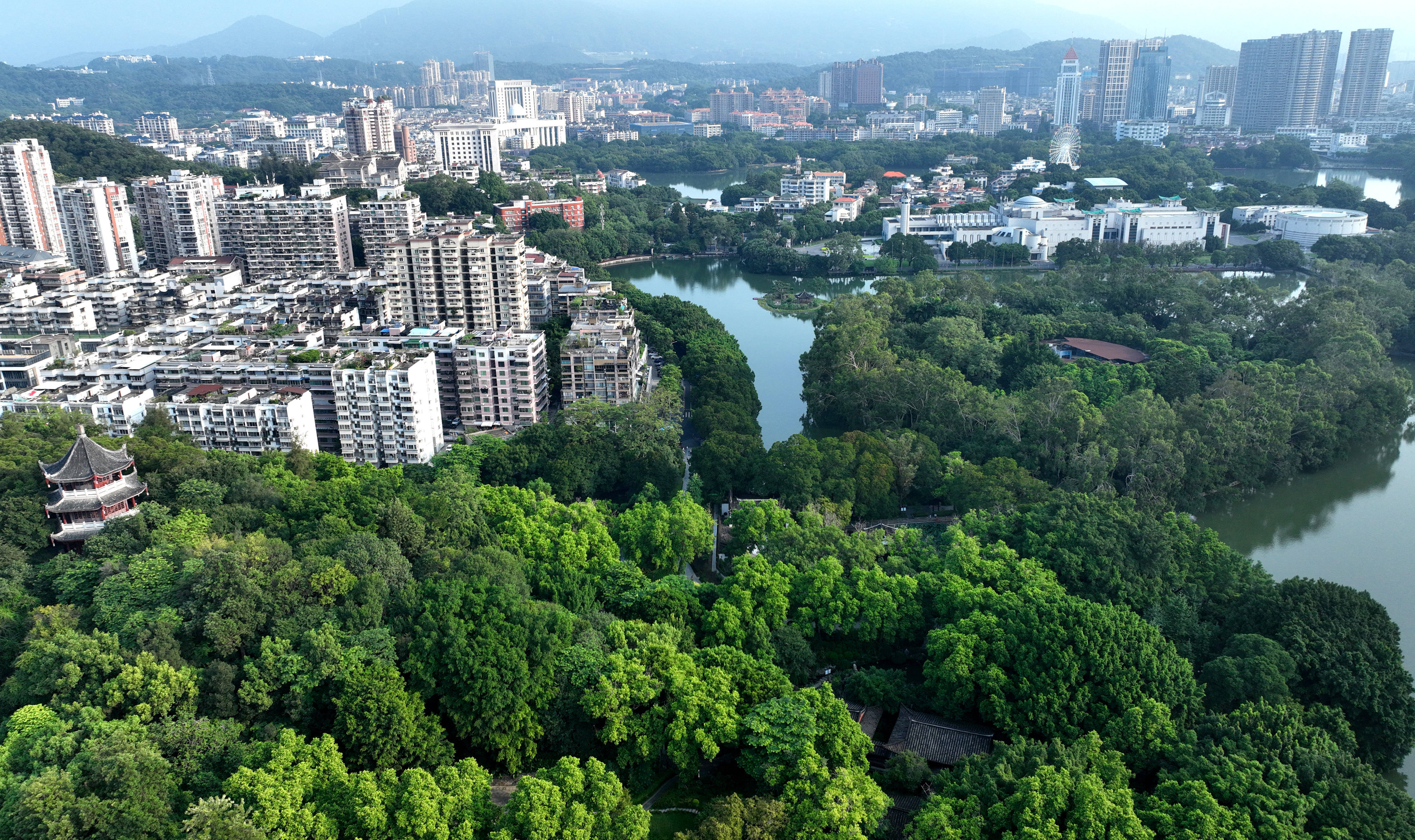 左海湿地公园沿岸城市风光