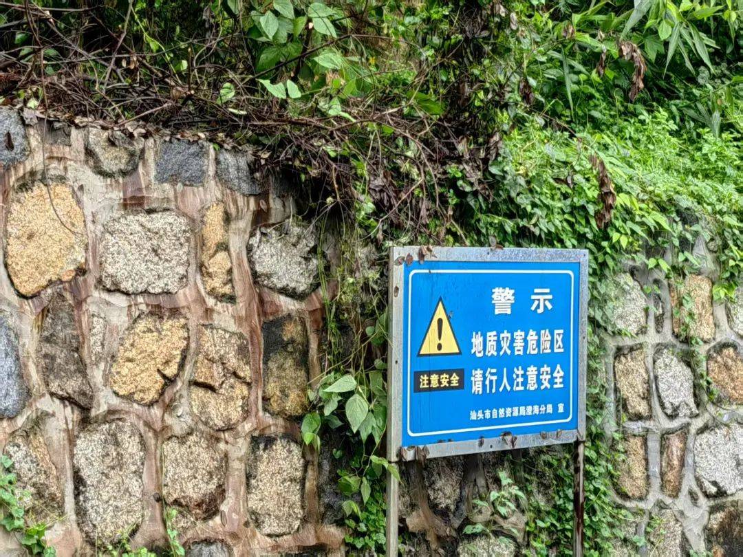 巡查山体的情况,山体下方已有修筑好的挡土墙,用于防御山体滑坡和落石