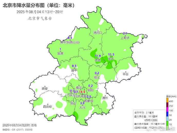 北京市气象局：降雨8月4日21时前后影响主城区